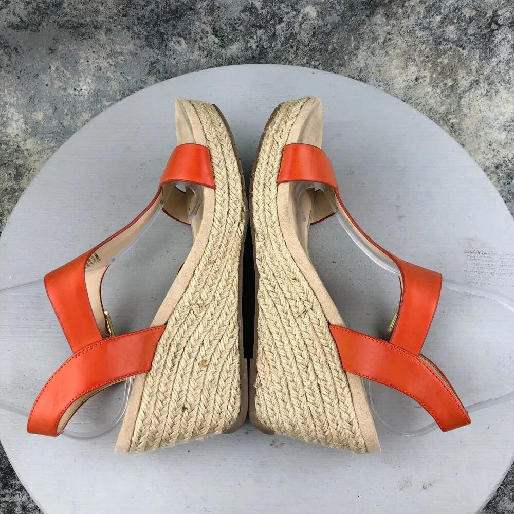 Reaction Kenneth Cole Women's Size 10 Card Wedge Orange Faux Leather Sandals